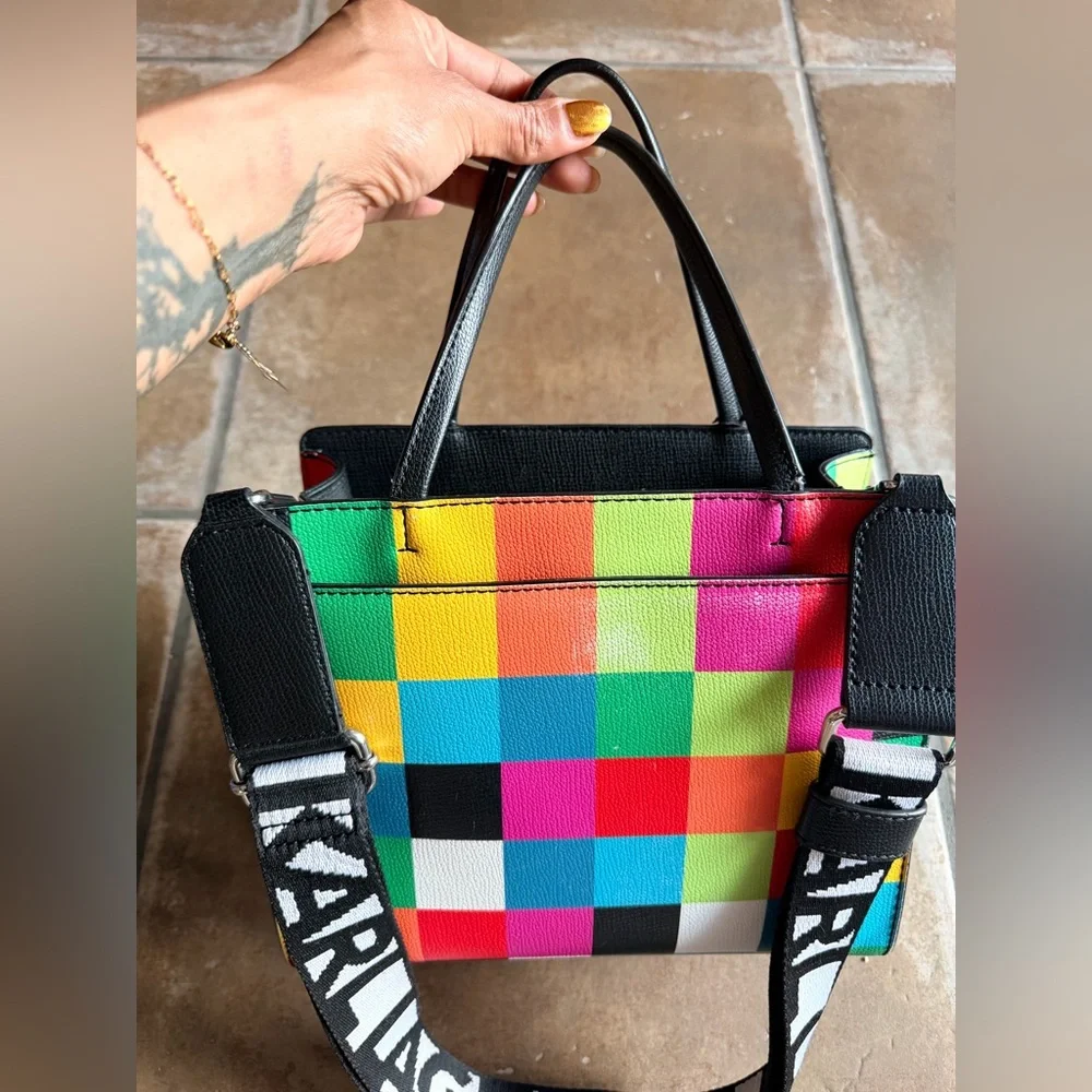 Karl Lagerfeld Colorblock Tote Bag with Logo Strap
